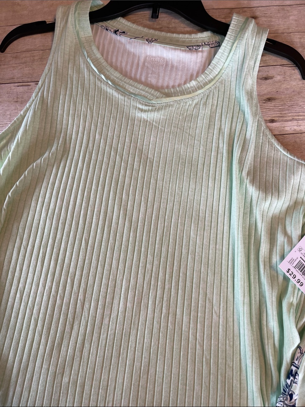 Two Piece Summer PJ Set pale Green & Blue Bottoms & Tank Top Large NWT - Picture 11 of 13